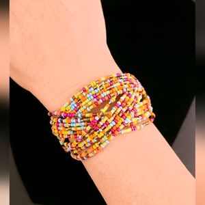 Multicolor Sead Bead and Wire Cuff Bracelet